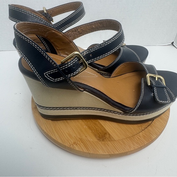 Clarks Collection Zia Castle Black Leather Wedge Ankle Strap Sandal Women Sz 10M - Picture 4 of 13